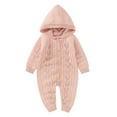 thumbnail image 1 of Generic Children Knitted Outwear Baby Girls Boys Cotton Knitted Hooded Sweater Long Sleeve Romper Button Jumpsuit Fall Winter Outfits(Pink,12-18 Months), 1 of 1