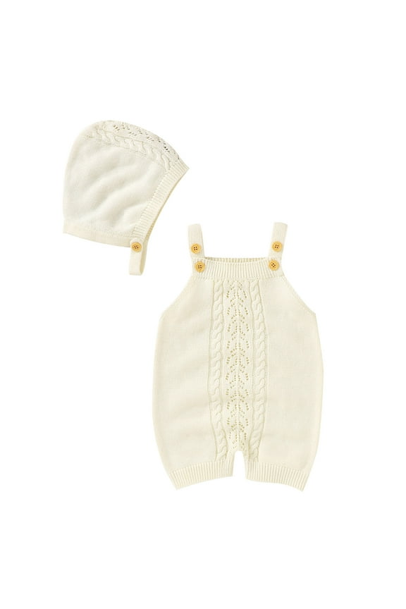 Children Knitted Outwear for Kids Baby Knit Romper Cotton Sleeveless Boy Girl Sweater Clothes Jumpsuit 1 Piece with Hat Caps Outfits Set(Beige,6-12 Months)