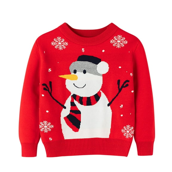 Generic Children Knitted Outwear Toddler Boys Girls Christmas Cartoon Snowman Prints Sweater Long Sleeve Warm Knitted Pullover Knitwear Tops