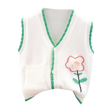 Generic Children Loose Tops Baby Sleeveless V Neck Button 3D Flower Decoration Inner Vest Fall/Winter Daily Girls Wear with Pocket