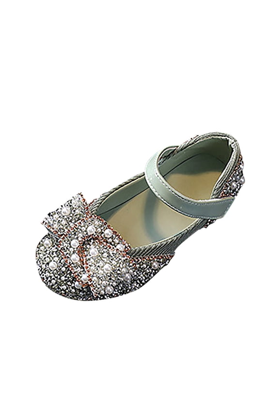 Children Pearl Rhinestones Shining Shoes Kids Solid Color Princess Beach Casual Flat Base Shoes