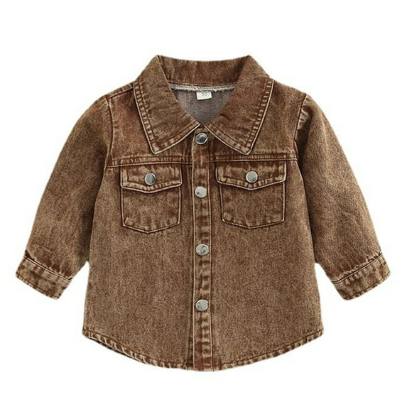 Generic Children'S Long Sleeve Denim Jacket Toddler Boys Girls Winter Classic Jacket Solid Color Long Sleeve Denim Shirt Over Jacket For Kids Clothes Brown Toddler Girls Boys Hoody Jacket