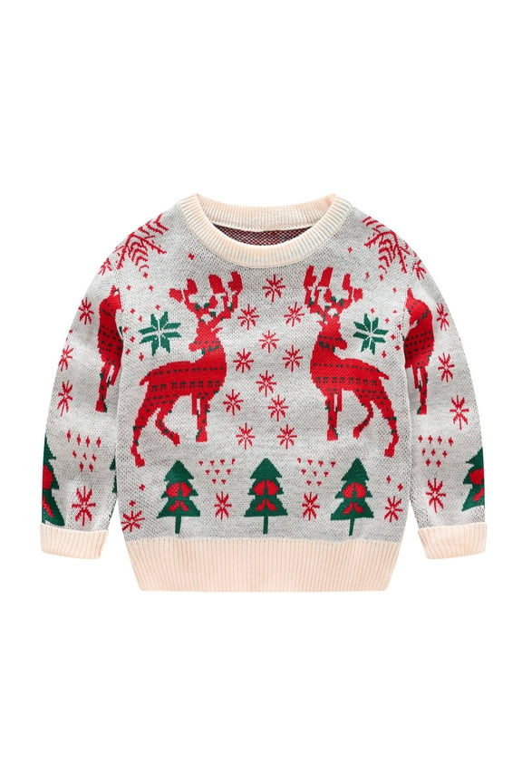 Children'S Reindeer Round Neck Sweatshirt Toddler Baby Kids Girls Boys Christmas Knit Sweater Warm Pullover Casual Clothes Girls' Minimalist Style Hoodie