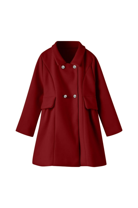 Children'S Stylish Woolen Trench Coat Girls' Winter Wool Blend Overcoat Kids' Long Sleeve Cozy Wool Coat Toddler Girls Winter Windproof Coat Jacket Kids Warm Outerwear Jacket
