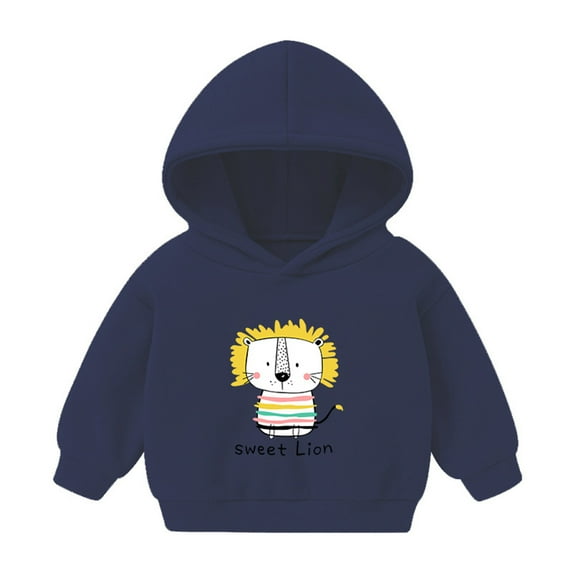 Generic Children'S Warm Fleece Hoodie Children'S Pullover Sweatshirt Toddler Boys Girls Winter Long Sleeve Hoodie Sweatshirt Outwear For Kids Cartoon SWEET Lions Prints Kids' Holiday-Themed Pullover