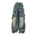 thumbnail image 1 of Generic Children'S Wide Leg Straight Cut Jeans Girls' Lightweight Wide Leg Jeans Kids Girls Ripped Distressed Washed Baggy Wide Leg Casual Jeans Size 5-16 Years, 1 of 8