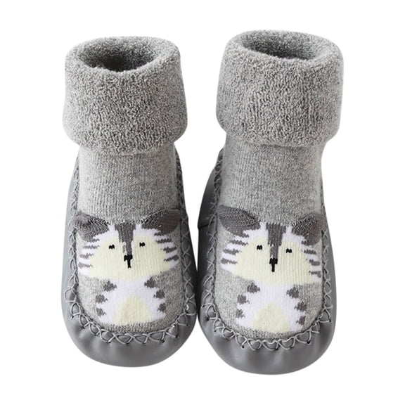 Generic Children Shoes Boys Cute Toddler Autumn Winter Boy Girls Floor Sports Shoes Flat Bottom Non Slip Warm Cartoon Penguin Bear Pattern for Fashion Shoe(12-18 Months,Gray)