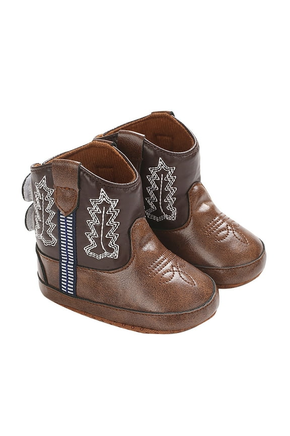 Children Shoes Leather Western Boots Cowboy Bootie Soft Sole Non Slip Crib Shoes for Baby Toddler Girls Boys Casual Fashion Breathable Comfortable Shoe(6-9 Months,Coffee)