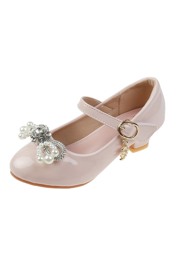 Children Shoes with Single Shoes Soft Soled Pearl Rhinestone Single Shoes Student Performance High Heels Crystal Shoes
