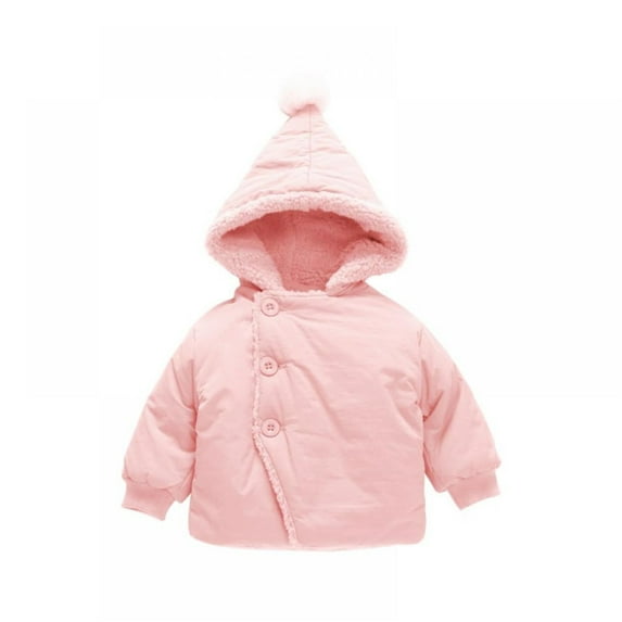 Generic Children Snowsuit Todder Boys Girls Outerwear Baby Hood Jacket Button Coat Fall Winter Warm Outerwear for 0-3 Years(Pink,12-18 Months)