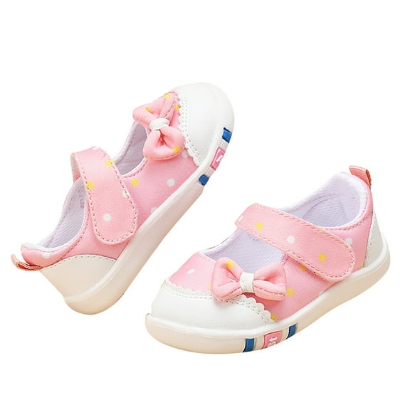 Generic Children Toddler Boys Girls Sneakers Cute Polka Dot Print Bow Breathable Net Design Walking Flat Bottom Breathable Sandals （12-18 Months Pink）