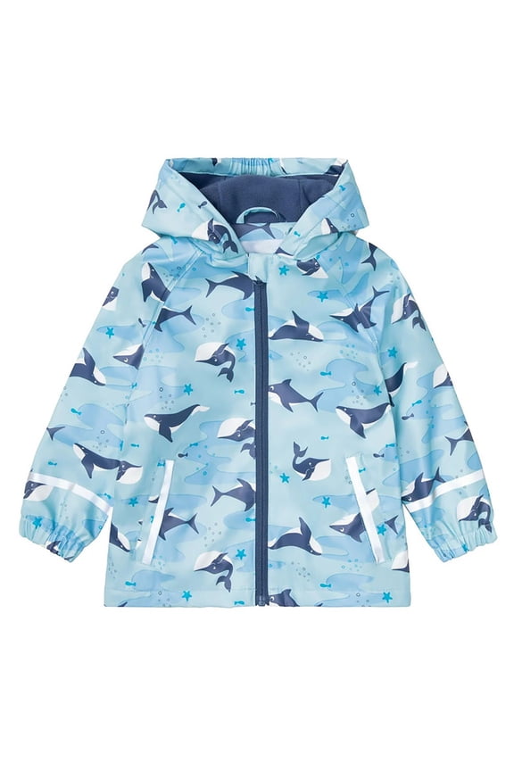 Children Jackets Winter Toddler Boys Girls Hooded Sea Animals Printed Long Sleeve Rainproof Jacket Zip Reflective Stripe Rain Coat with Pockets(Blue,1-2 Years)