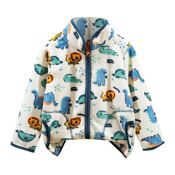 Generic Children Warm Winter Snow Wear Toddler Fall and Winter Boys' Zipper Dinosaur Print Long Sleeve Jacket with Pockets School Daily Wear(Beige,4-5 Years)