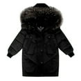 thumbnail image 1 of Generic Children Windproof Jackets Little/big Kids Girls 2023 New Winter Thick Coat Hooded Furry Collar Solid Color Zipper Button Coat with Pockets(Black,7-8 Years), 1 of 7