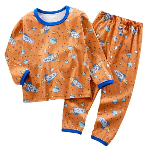 Generic Children’s Boys Girls Fall Winter Cartoon Fall Clothing Pants Warm Pajamas Homewear Family Matching Christmas and Holiday Pajama Sets ﻿(5-6 Years,Orange)