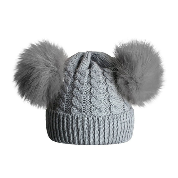 Generic Children's Casual Hats Baby Knitting Wool Hemming Hat Keep Warm Winter Hiarball Ball Toddler Winter Warm Knit Cap for Little Boys Girls Hat(,Grey)