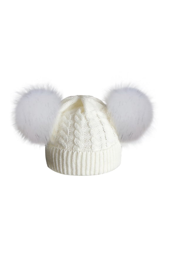 Children's Casual Hats Baby Knitting Wool Hemming Hat Keep Warm Winter Hiarball Ball Toddler Winter Warm Knit Cap for Little Boys Girls Hat(,White)