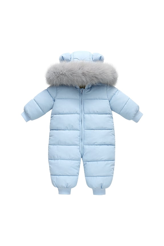 Children's Classic Fit Romper Down Jacket with Detachable Collar Solid Color Thick Hooded Down Jackets for Fashion Casual Soft Comfortable Clothes (3-6 Months,Sky Blue)