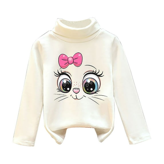 Generic Children's Clothes Girl's Fall And Winter Long Sleeve Cat Printing Thickened De Velvet Half Turtleneck Bottoming Shirt Tops Shirts Sweatshirts Pullover (6-7 Years,WH1)