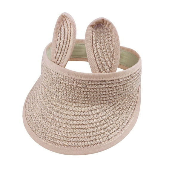 Generic Children's Gardening Hats Summer Baby Boy Girl Kids Folding Bunny Straw Visor Cap Adjustable Sun Hat for Toddler Headgear Breathable Sun Protection (One Size,Pink)