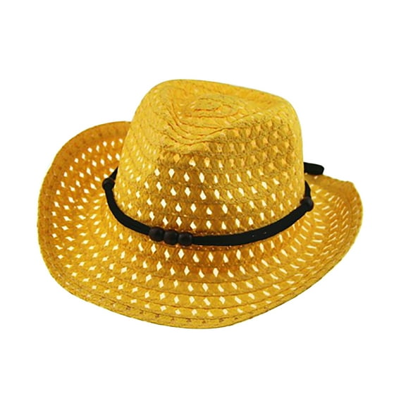 Generic Children's Outdoor Hats Summer Baby Cowboy Straw Hats for Children Summer Beach Sun Hat Caps for Toddler Headgear Adjustable Breathable Sun Protection (One Size,Yellow)