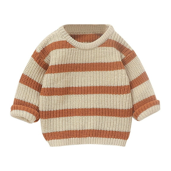 Generic Children's Pajama Sets Boys Girls Baby Autumn Winter New Knitted Color Collision Top Warm Sweater for Cute Casual Soft Comfortable Breathable(18-24 Months,Khaki)