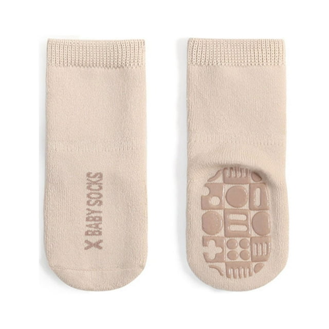 Generic Children's Socks Girls Boys Baby Floor Socks Thickened Warm Wool Ring Non-Slip Indoor Walking Socks for All Seasons Non-Slip Fashion Casual Breathable (0-1 Years,Khaki)