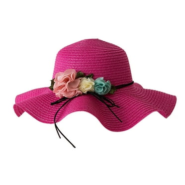 Generic Children's Soft Hats Summer Baby Flower Breathable Hat Straw Sun Kids Boy Girls Hats for Toddler Headgear Adjustable Breathable Sun Protection (,Hot Pink)
