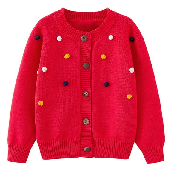 Generic Children's Sweaters Toddler Boys Girls Cardigan Sweater Autumn/Winter Colorful Hairball Solid Color Knitted Jacket Party Birthday School for Casual Breathable Clothing (12-18 Months,Red)