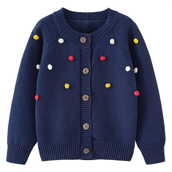 Generic Children's Sweaters Toddler Boys Girls Cardigan Sweater Autumn/Winter Colorful Hairball Solid Color Knitted Jacket Party Birthday School for Casual Breathable Clothing (6-7 Years,Blue)