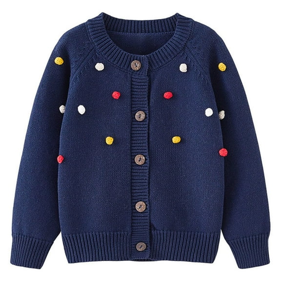 Generic Children's Sweaters Toddler Boys Girls Cardigan Sweater Autumn/Winter Colorful Hairball Solid Color Knitted Jacket Party Birthday School for Casual Breathable Clothing (3-4 Years,Blue)