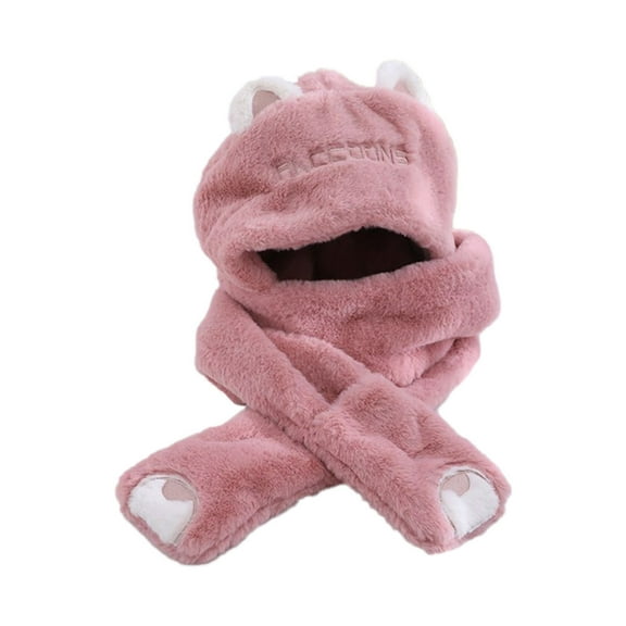 Generic Children's Vacation Hats Toddler Hats Scarves Warm Autumn Winter Babys Plush Boys Girls with Thick Ear Protection Integrated Hat with Gloves Fashion Casual Caps(One Size,PK2)