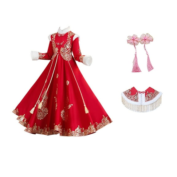 Generic Chinese Style Girl'S Winter Dress Children'S Asian-Inspired Holiday Wear Girl Dress Winter Suit Girl New Year Dress Winter Tang Suit Children