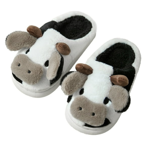 Generic Christmas Babies Kids Shoes House Slippers Bedroom Home Slippers Cartoon Cow Cotton Slippers Winter Indoor Outdoor Slippers For Boys Girls Clearance Shoes(7-8 Years,Black)
