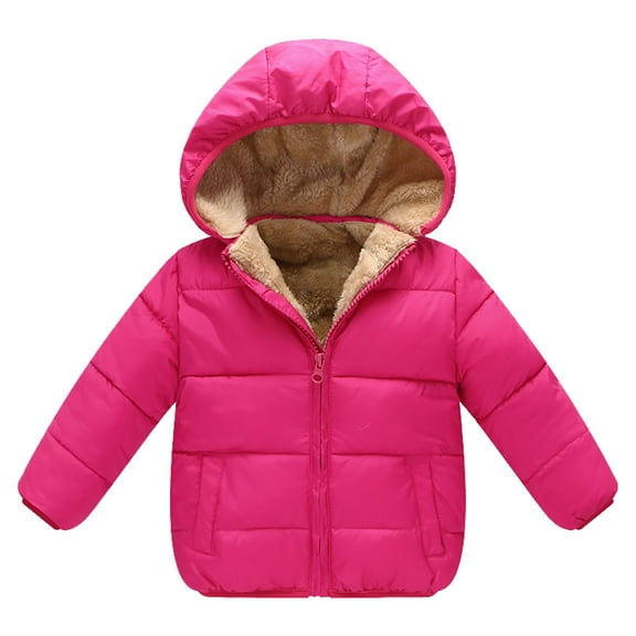 Generic Christmas Clothes Kids Autumn/Winter Preschool Girls/Boys Long Sleeve Hooded Removable Hat Down Filled Jacket Waterproof Hooded Windbreaker Coats ﻿(3-4 Years,Hot Pink)