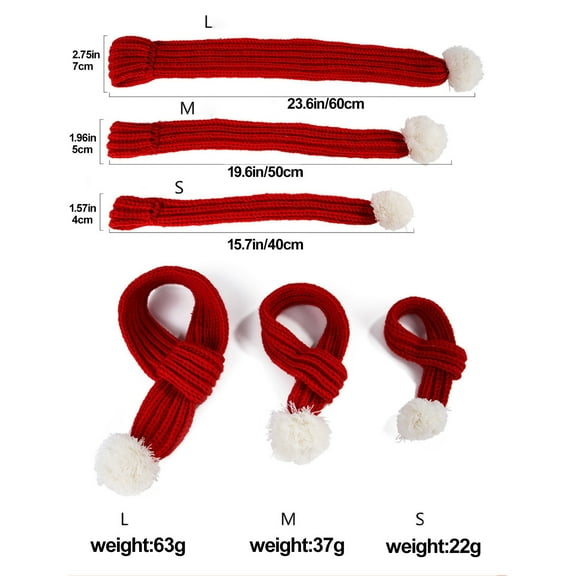 Generic Christmas Dog Cat Santa Scarf, Dog Winter Knitted Scarf Pet Winter Neck Warmer Costume with White Pom Pom Ball Party Dress Up Xmas Cute Decorate Gift Red