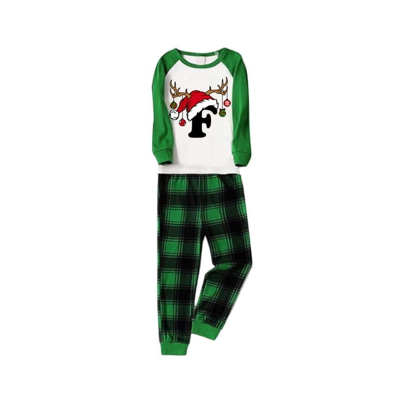 Generic Christmas Family Matching Pajamas Xmas Sleepwear Letter F Print Loungewear for Couples Kids Family Matching Jammies Set 2024 Family Holiday Child Outfit(5 Years,C-Green)