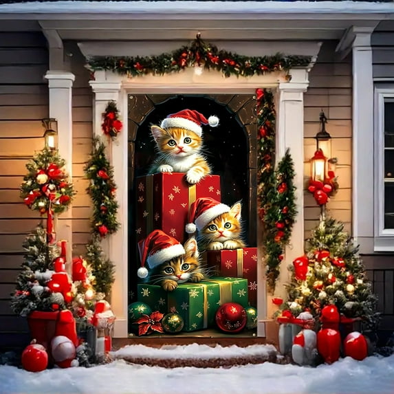 Generic Christmas and Halloween Front Door Decoration - Festive Holiday Decor for Home Entryways, Halloween Front Door Cover, Stretchy Christmas Door Wraps