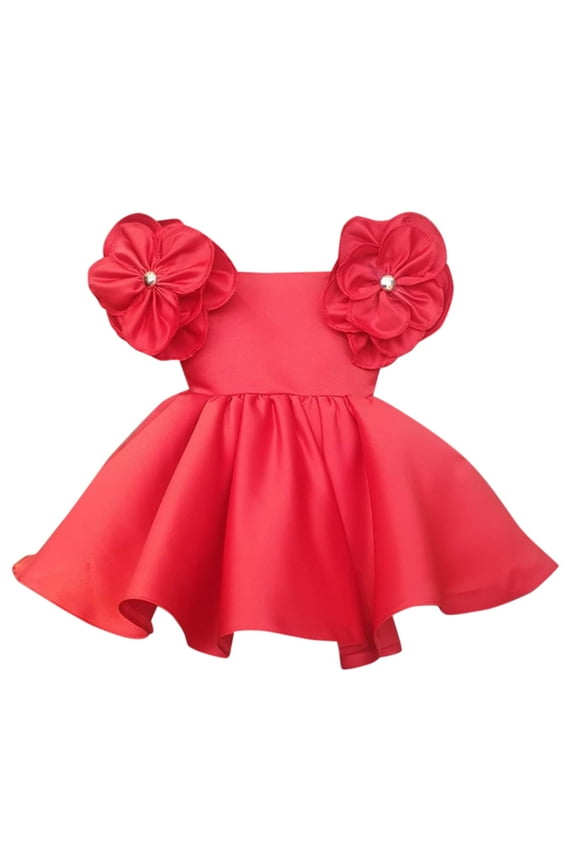 Christmas Night Gowns for Kids Girls Toddler Baby Birthday Dress Solid Flower Princess Pageant Party Prom Ball Gown for Flower Dresses Wedding(12-24 Months,Red)