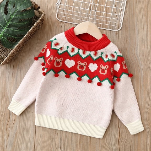 Generic Christmas Outfits for Girls Toddler Kids Baby Girl Boy Cute Long Sleeve Christma Bear Knitted Crewneck Sweater Pullover Tops Warm Outfits for Fall Winter Casual Soft (5-6 Years,White)