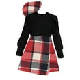 thumbnail image 1 of Generic Christmas Outfits Toddler Big Kids Girls Long Sleeve Ribbed Solid Tops Blouse Plaid Skirt with Hat Outfit Set 3PCS Christmas Girl Coats (9-10 Years,Red), 1 of 7