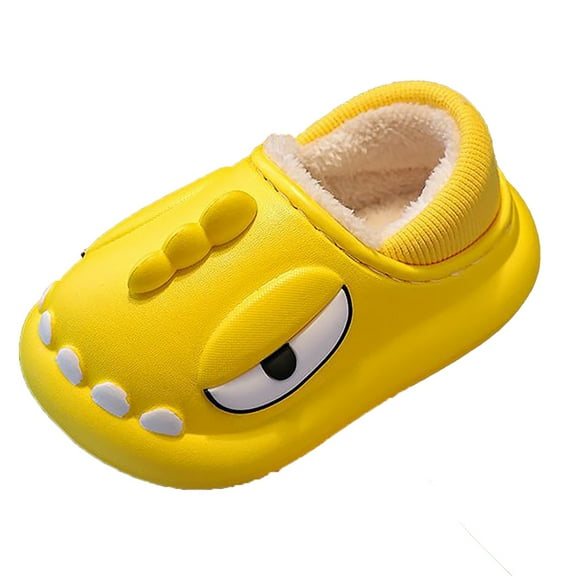 Generic Christmas Slipper For Girls Children's Cotton Slippers Winter Parent Child Male Female Dinosaur Package With Baby Warm Children Cotton Shoes Clearance Shoes(4.5-5 Years,Yellow)