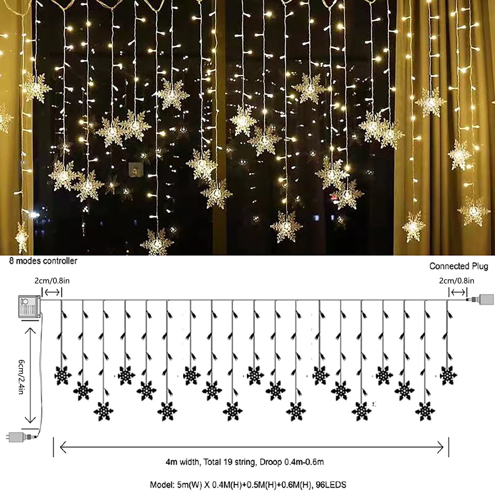 Generic Christmas Snowflake Window Curtain String Lights, 13.12ft 96