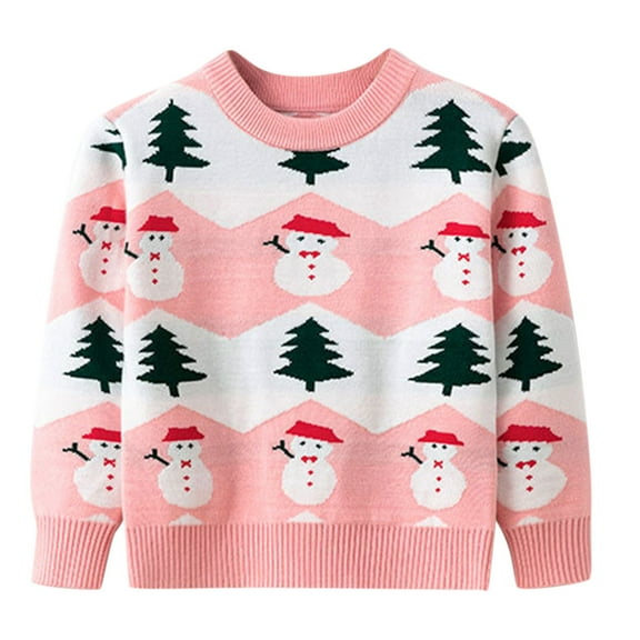 Generic Christmas Themed Children'S Long Sleeve Jumper Kids Holiday Print Sweatshirt Toddler Boys Girls Christmas Cartoon Tree Snowman Prints Sweater Long Sleeve Warm Knitted Pullover Knitwear Tops