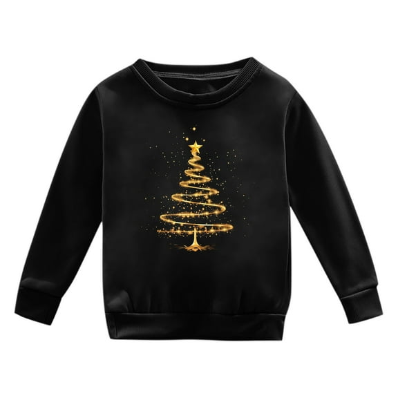 Generic Christmas Tree Printed Children's Pullover Hoodie Border Japanese Clothes Sweatshirts Pullover Crewneck Winter Long Sleeve Tops Shirts(5-6 Years,Black)