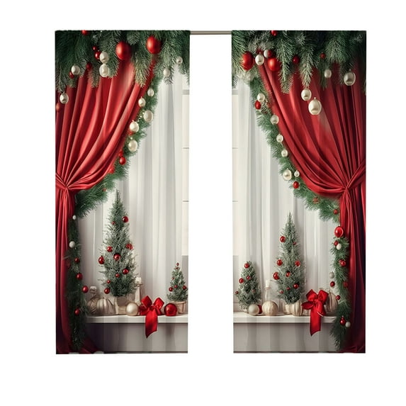 Generic Christmas Window Curtains,Merry Xmas Traditional Winter Season Theme Window Treatments for Bedroom Living Room Kitchen Snow Forest Landscape Drapes