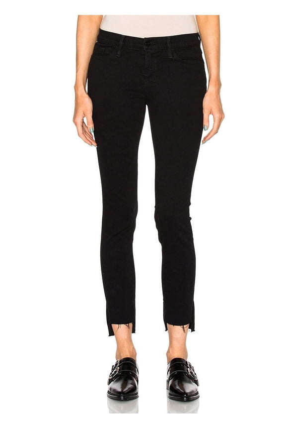 Classic Black Jeans Women's High Elastic Ankle-Length Ladder Irregular Wool