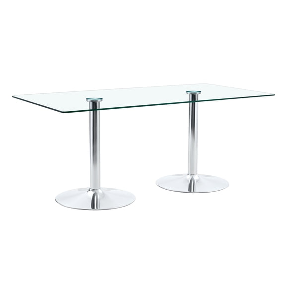 Generic Clear Glass Dining Table with Chrome Metal Legs, 71" Large Rectangular Kitchen Table Seats 6-8