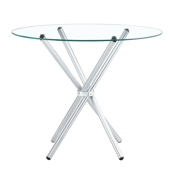 Generic Clear Glass Dining Table with Silver Metal Legs, Modern Round Kitchen Table Seats 4-6