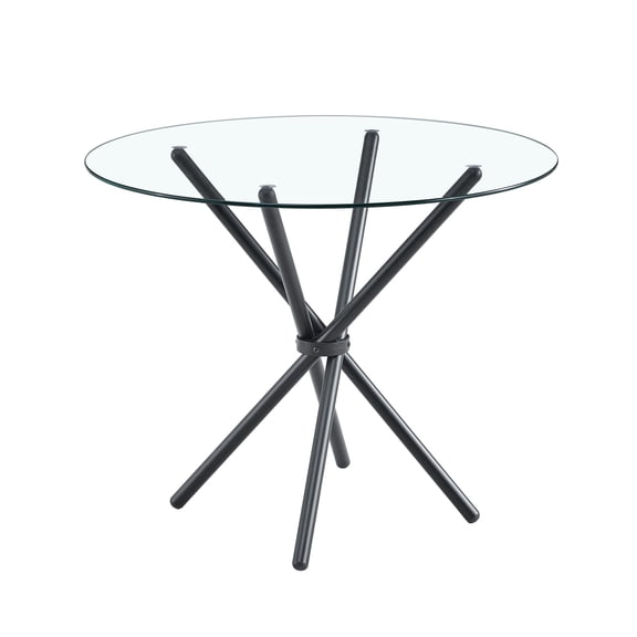 Generic Clear Tempered Glass Dining Table with Black Metal Legs, 36.6" Round Kitchen Table Seats 2-4
